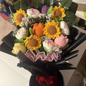 Handcrafted Floral Bouquet with Sunflowers and Tulips